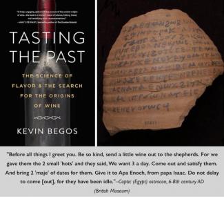 Image of book cover and text of Tasting the Past: The Science of Flavor & the Search for the Origins of Wine